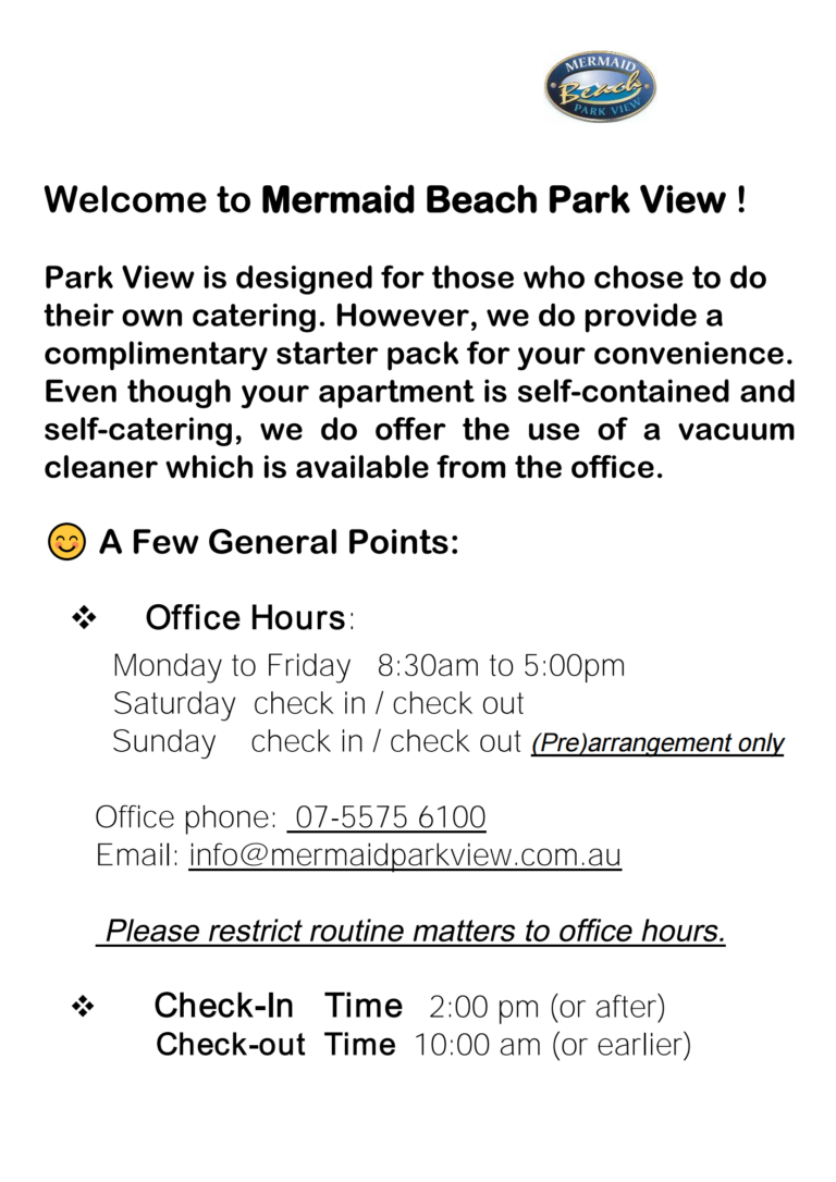 to Mermaid Beach Park View Resort! Mermaid Beach Park View